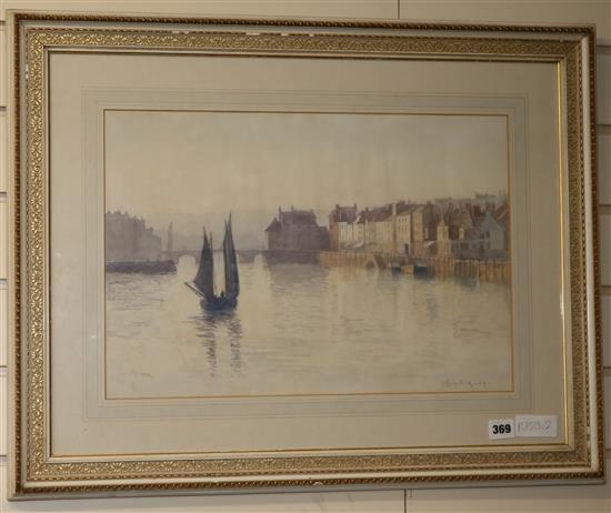 Joseph Kirkpatrick (1872-1930), watercolour, Scottish harbour scene, signed and dated 1891, 33 x 48cm